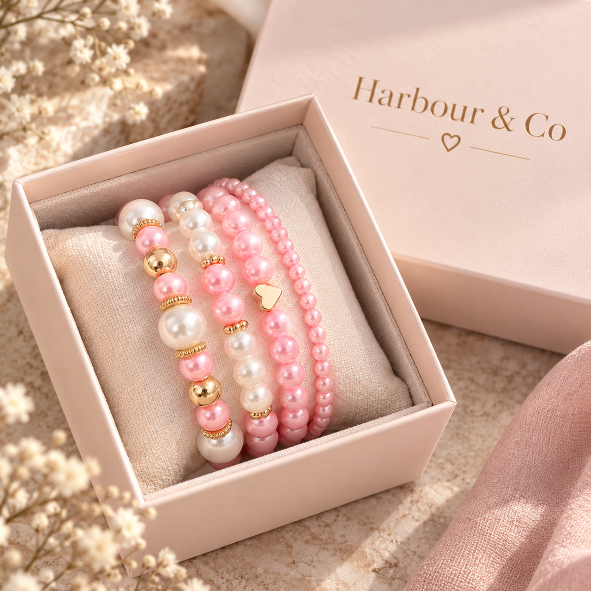 Pink Hope Pearl Bracelet Set (4 Pieces Set )