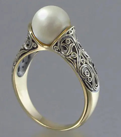 Classic Golden Ring with Vintage Pearl