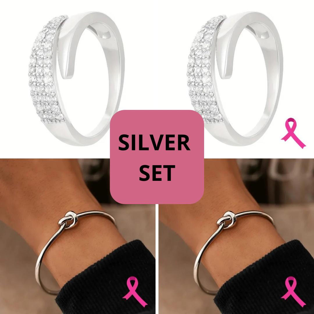 Breast Cancer Support Set | 2 Rings and 2 Bracelets