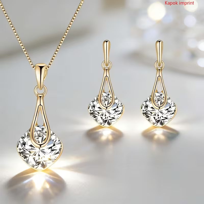 Elegant Gold Crystal Jewelry Set