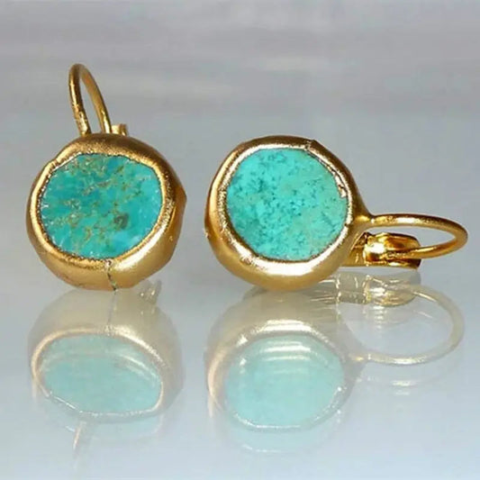 Elegant Gold Earrings with Turquoise Gem