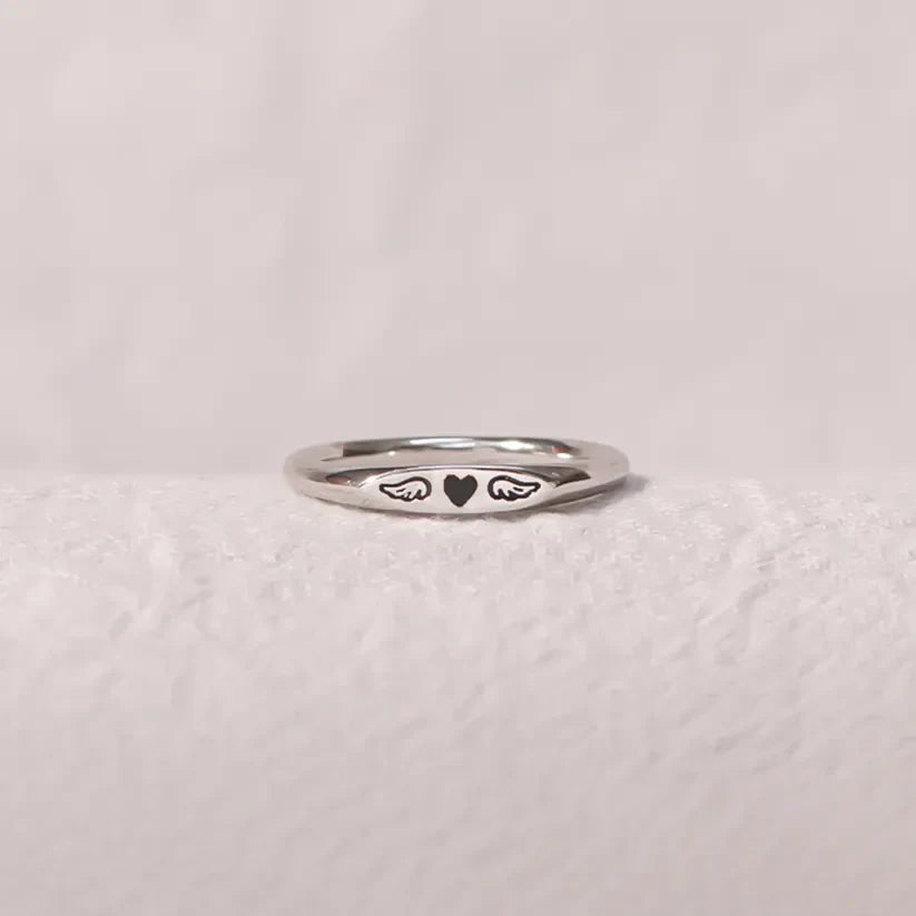 For Memorial | Tiny Heart with Wings Ring