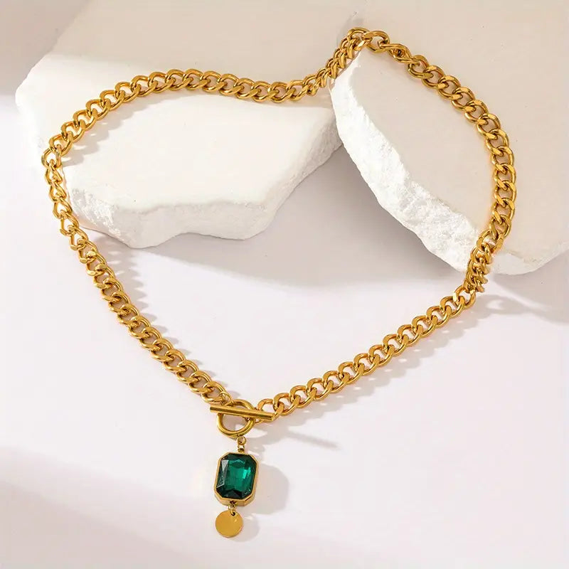 Emerald Gold Chunky Necklace
