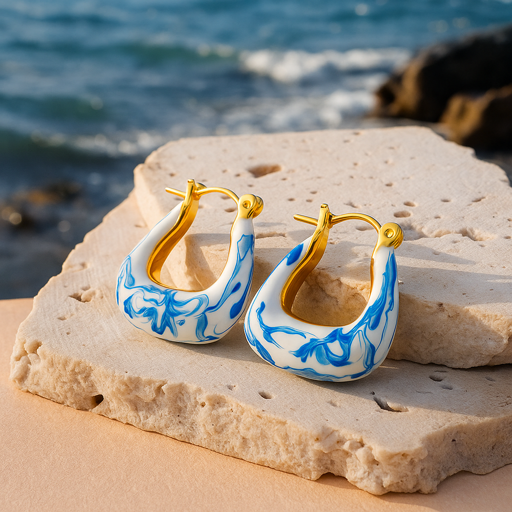 Golden Wave Dangle Earrings by Hama