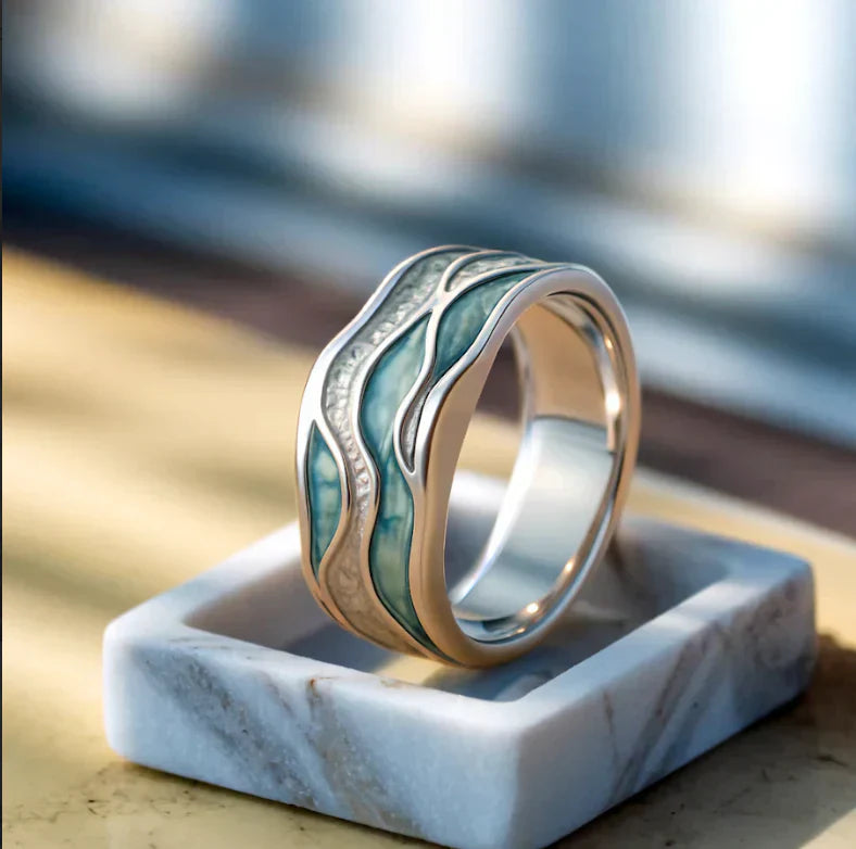 Turquoise Wave-Inspired Silver Ring