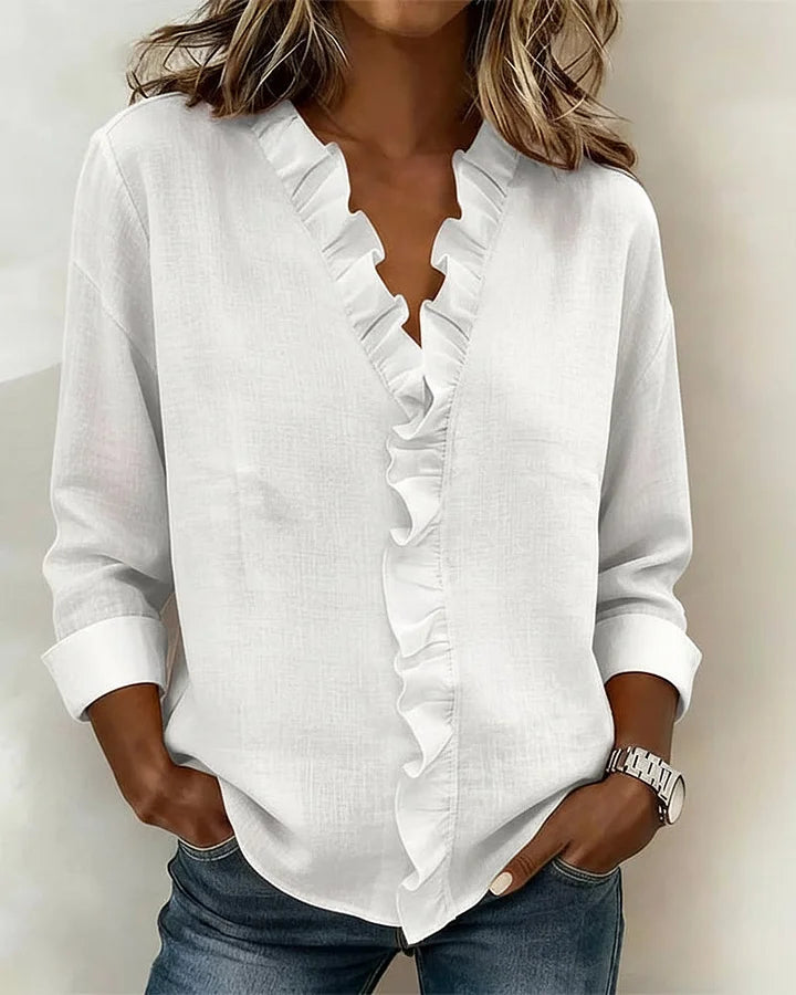 Flowy V-Neck Ruffle Blouse