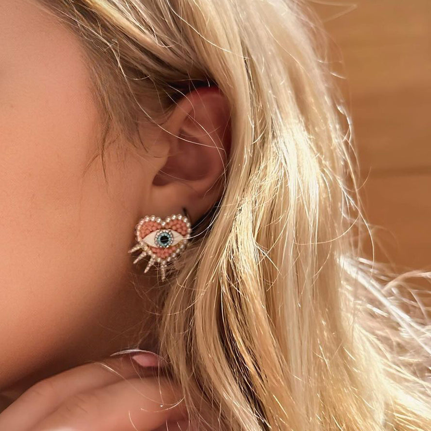 Diamond Sun Heart Evil Eye Earrings