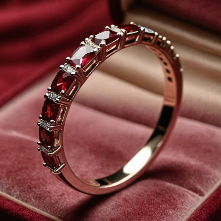 Inlaid Red Crystal Gold Ring