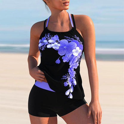 Avery | Floral Print Cross Strap Halter Tankini Set
