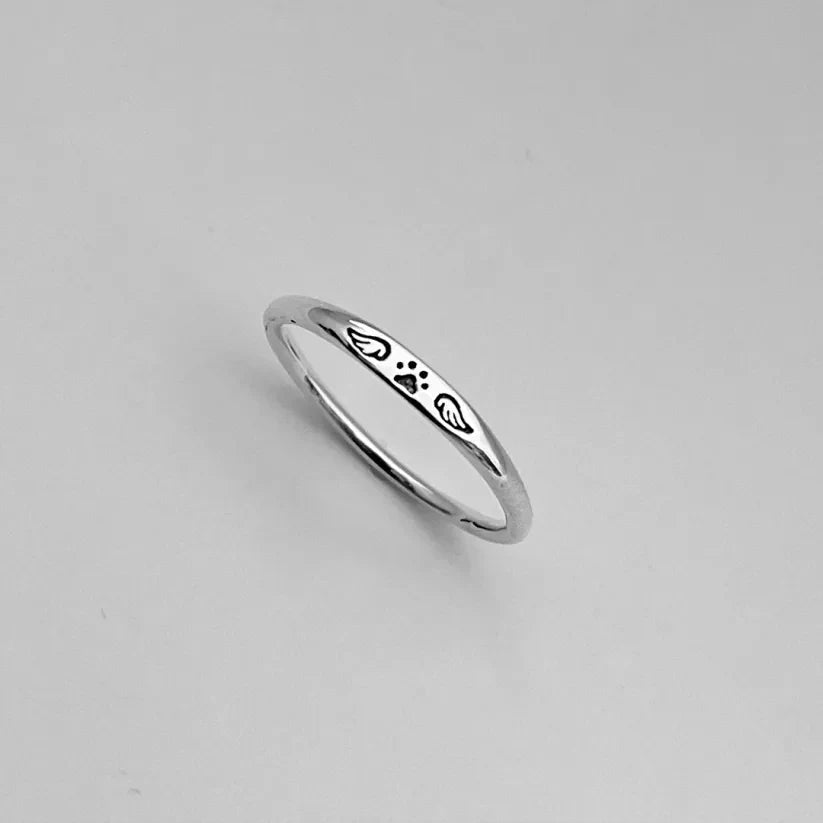 For Memorial | My Four-Legged Angel Is Always Near, Tiny Paw with Wings Ring