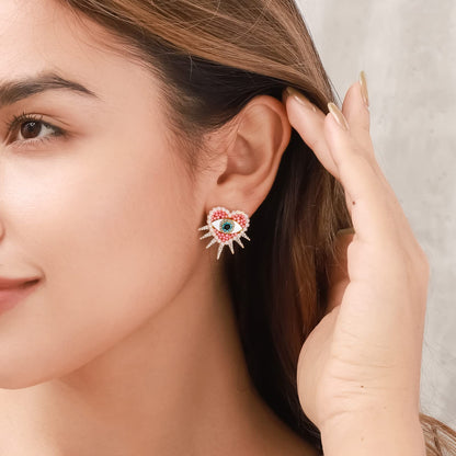 Heart Sun Diamond Evil Eye Earrings