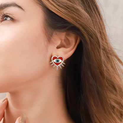 Diamond Sun Heart Evil Eye Earrings