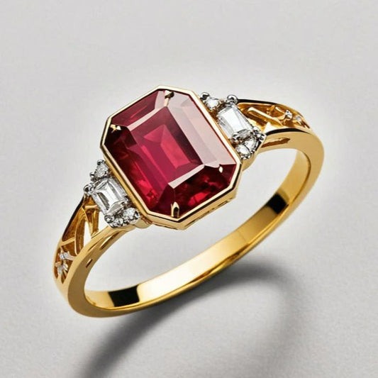 Red Hollow Crystal Gold Ring