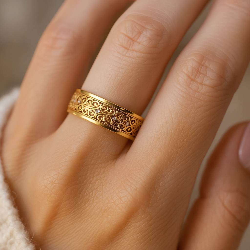 Exotic Fine Golden Hollow Ring