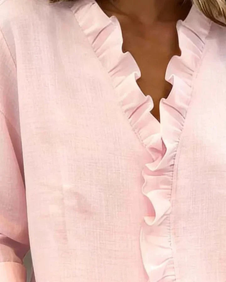 Flowy V-Neck Ruffle Blouse