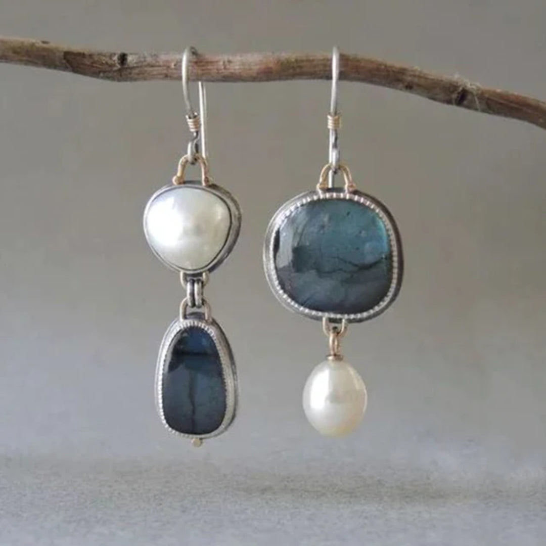 Vintage Blue Stone Pearl Earrings