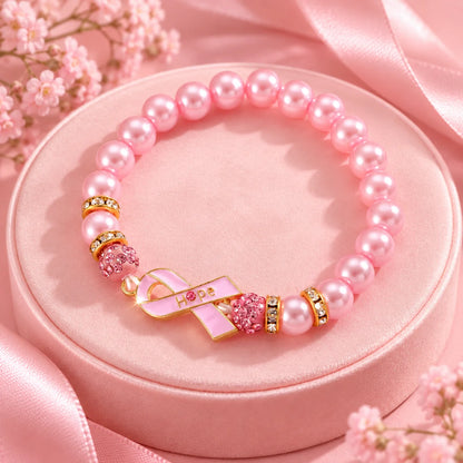 Breast Cancer Awareness Ribbon Badge Bracelet