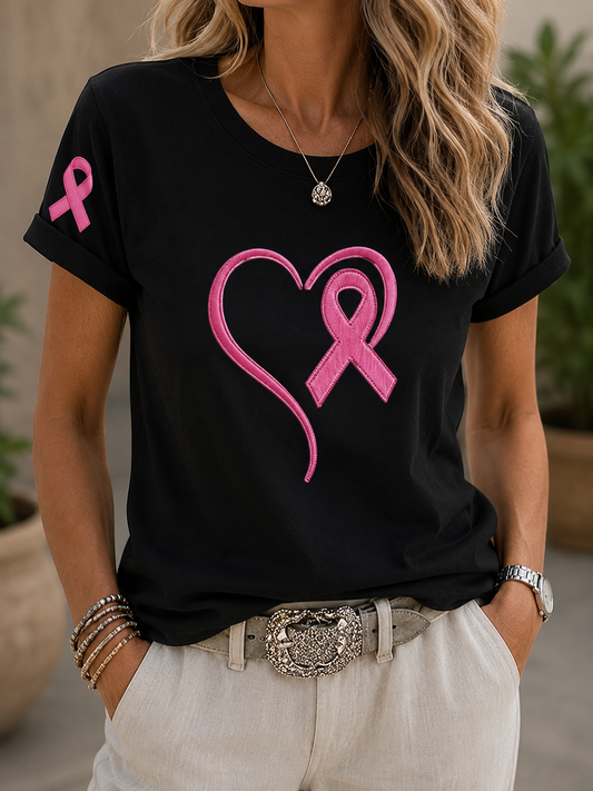 Casual Pink Heart Awareness Top