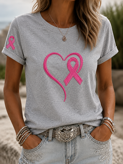Casual Pink Heart Awareness Top