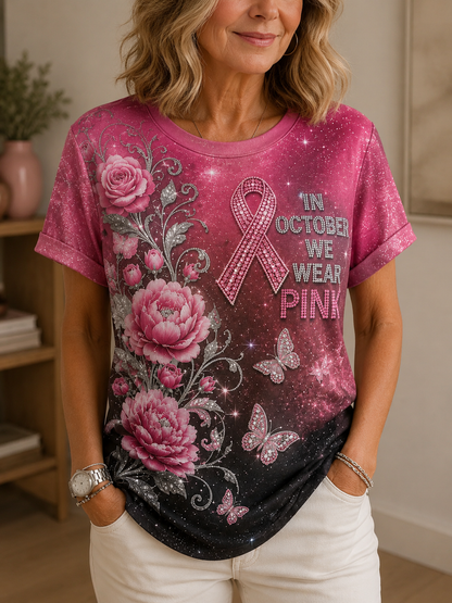 Pink Art Printed Casual T-Shirt