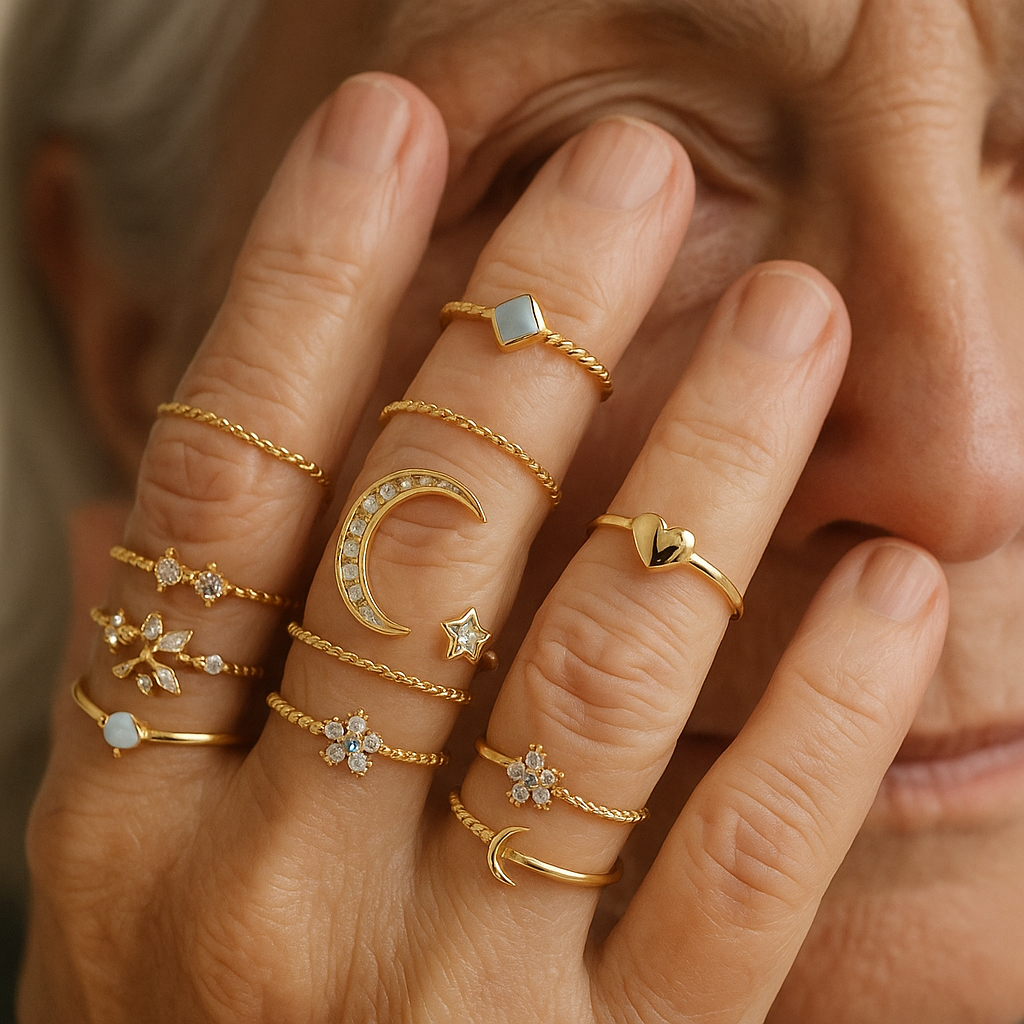 Set of 10 Bohemian Silver and Gold Plated Rings