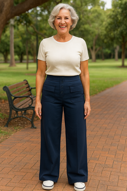 Marjorie | High-Waist Stretch & No-Pill Trouser – Timeless Confidence
