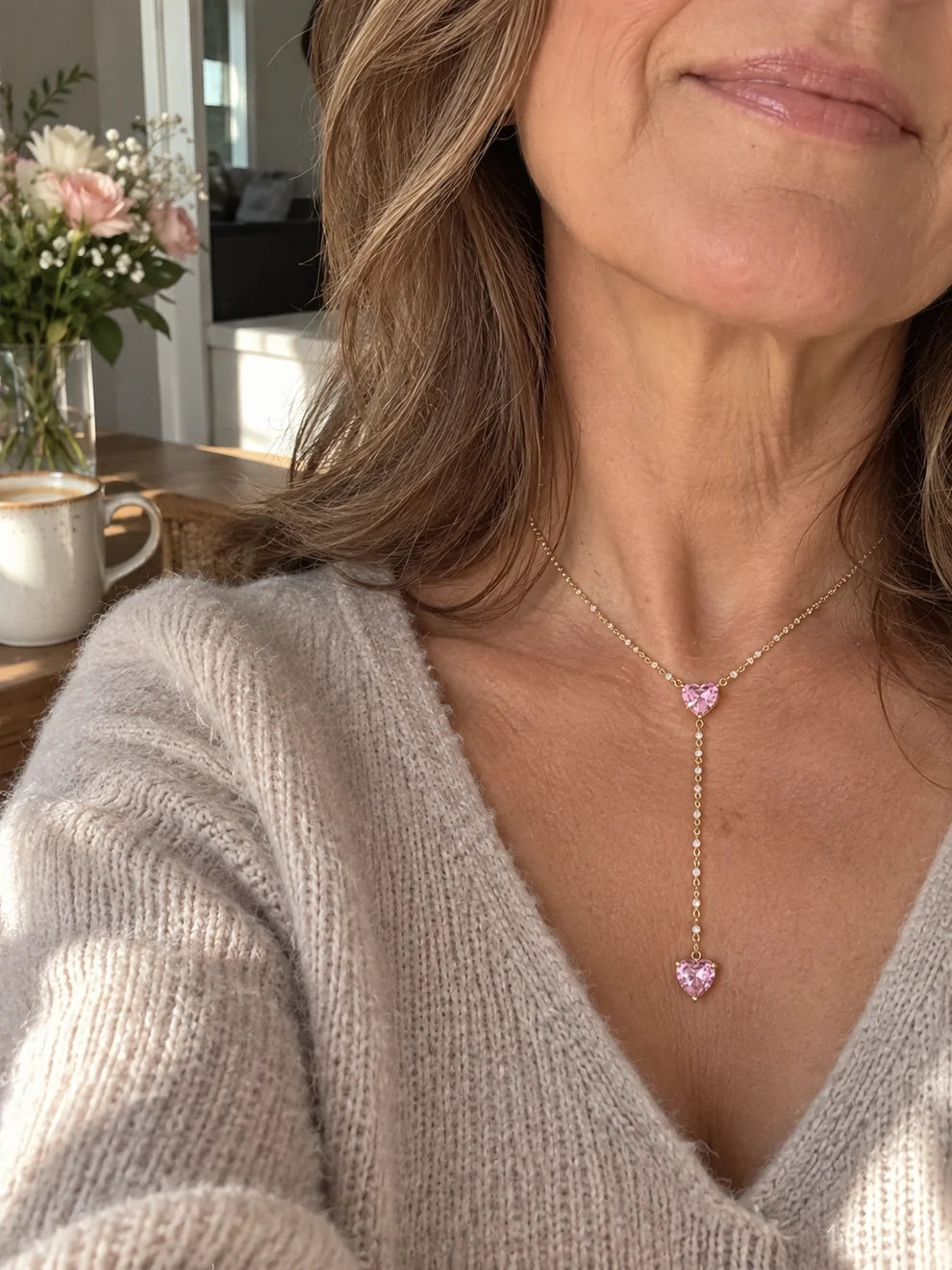 Pink Heart Drop Necklace | Breast Cancer Awareness