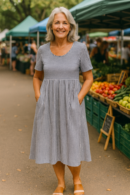 Louise | Striped Midi Dress – Effortless Comfort, Everyday Confidence