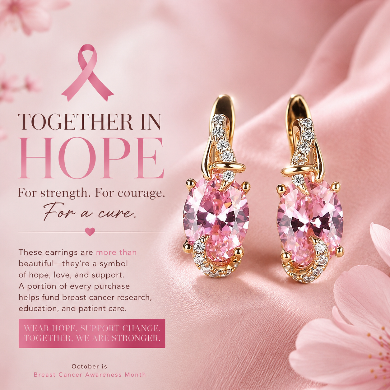 Breast Cancer Awareness Pink Serenity Teardrop Earrings – Symbol of Hope & Strength