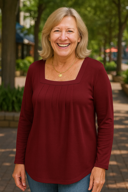 Colleen | Pleated Comfort Top – Long Sleeve Edition. Everyday confidence.