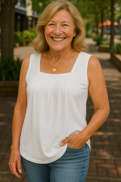 Colleen Sleeveless | Pleated Comfort Top – Confidence Without Compromise
