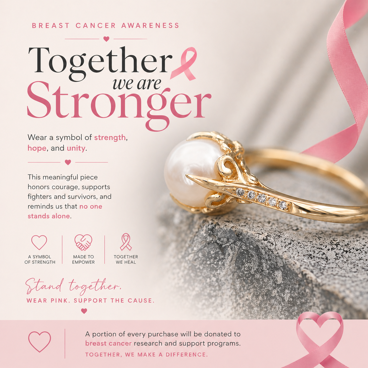 Breast Cancer Awareness Classic Pearl Ring