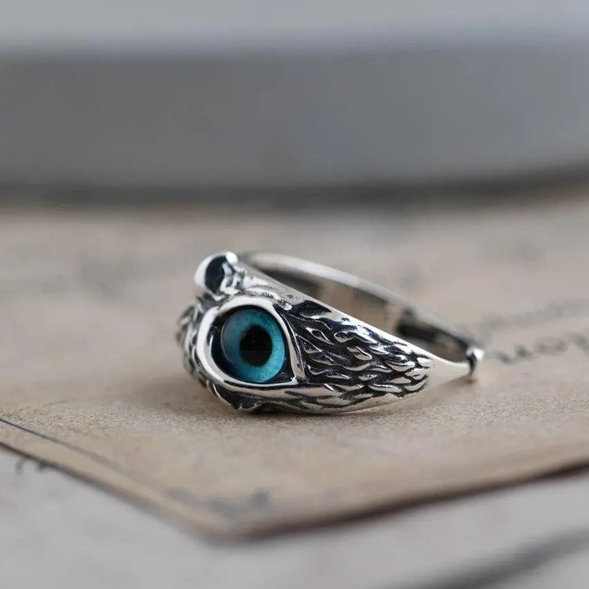Silver and Opal Adjustable Owl Ring for Good Luck