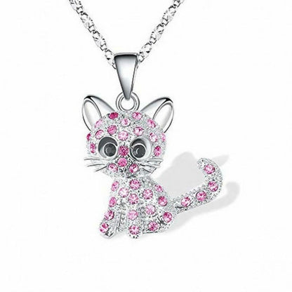Sterling Silver Kitten Necklace with Colorful Zirconia Accents