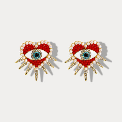 Diamond Sun Heart Evil Eye Earrings