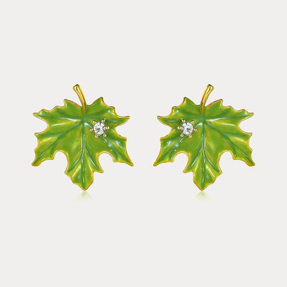 Green Maple Leaf Earrings