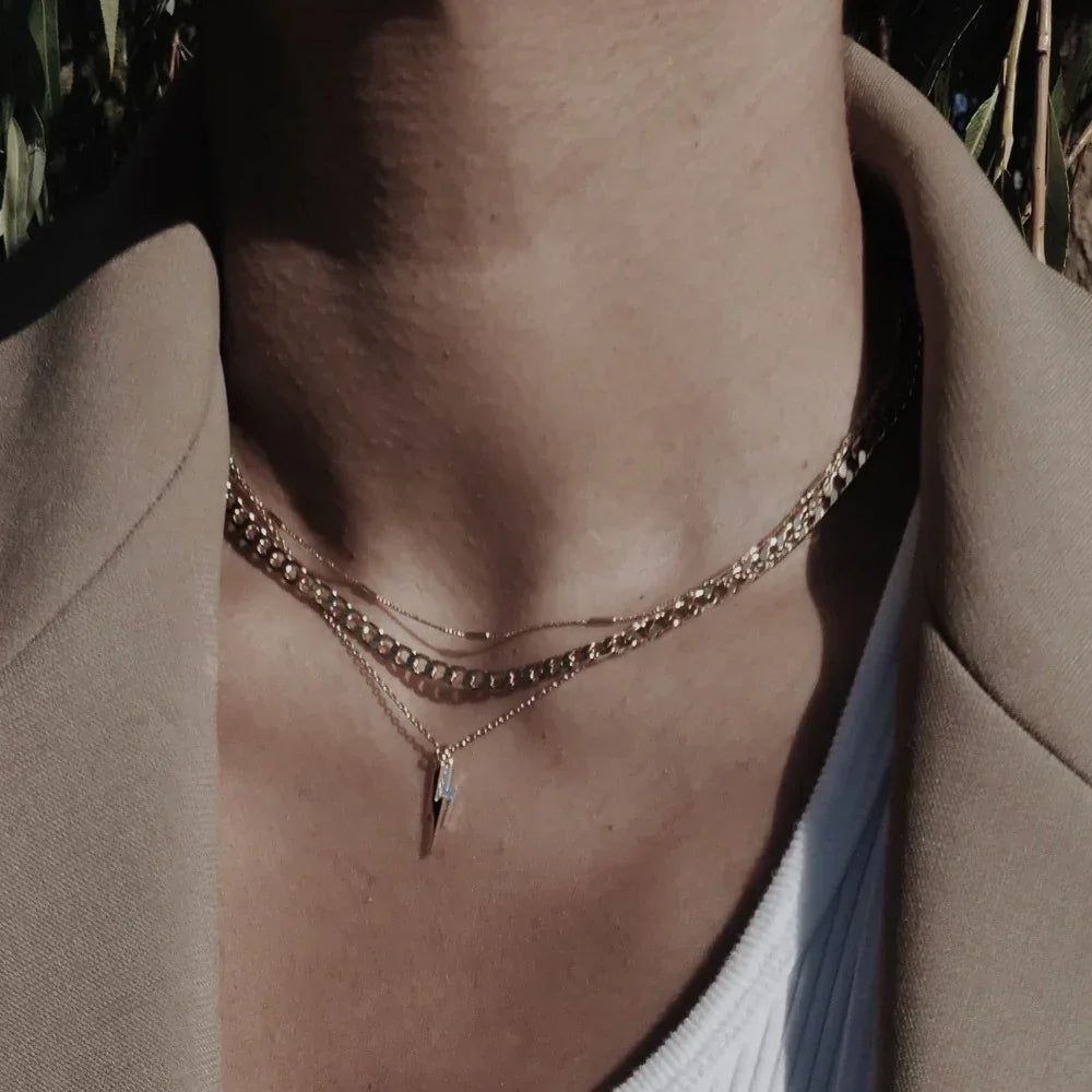 Flat Link Curb Chain Necklace | White Gold