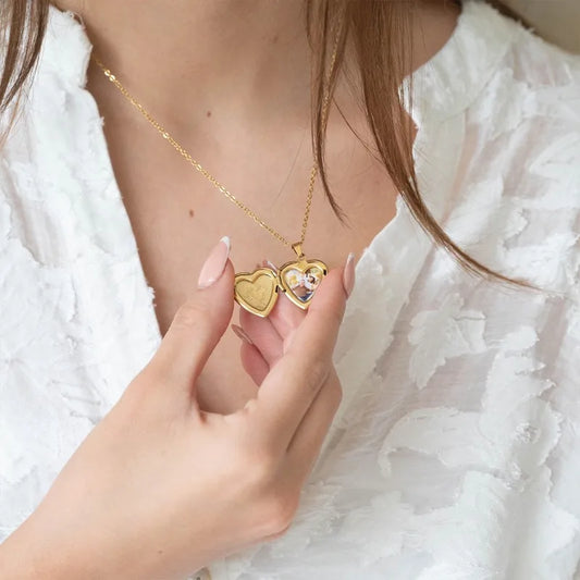 Vintage Heart Embossed Photo Locket Necklace