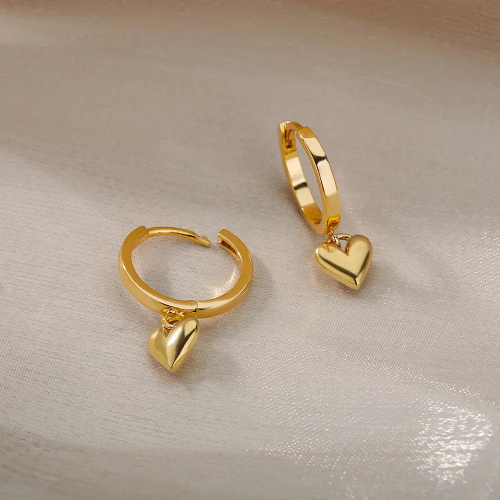 Vintage Gold Heart Drop Earrings