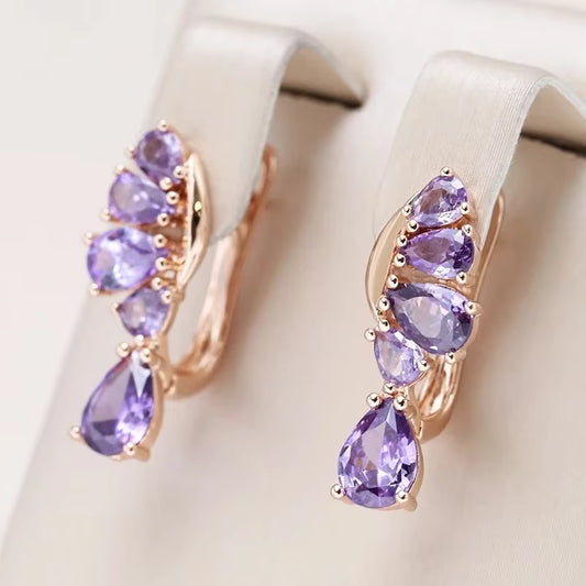 All Cancer Awareness | Elegant Purple Zircon Hoop Earrings | 1+1 Free