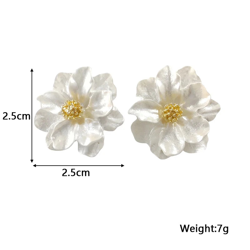 Elegant White Acrylic Floral Stud Earrings