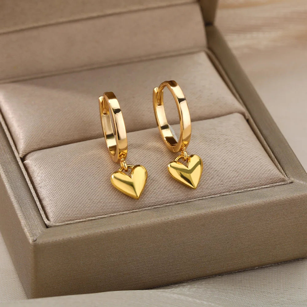 Vintage Gold Heart Drop Earrings