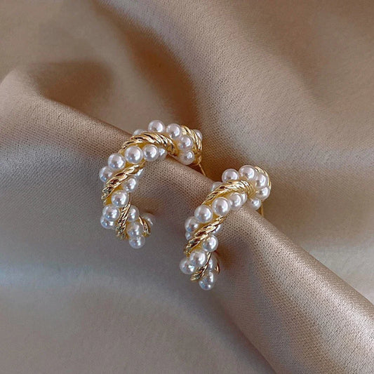 Elegant French Imitation Pearl Hoop Earrings