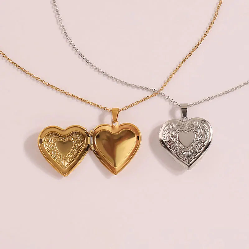 Elegant Gold Heart Embossed Photo Locket
