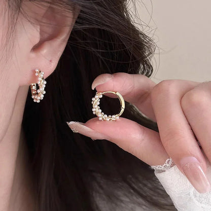 Elegant French Imitation Pearl Hoop Earrings