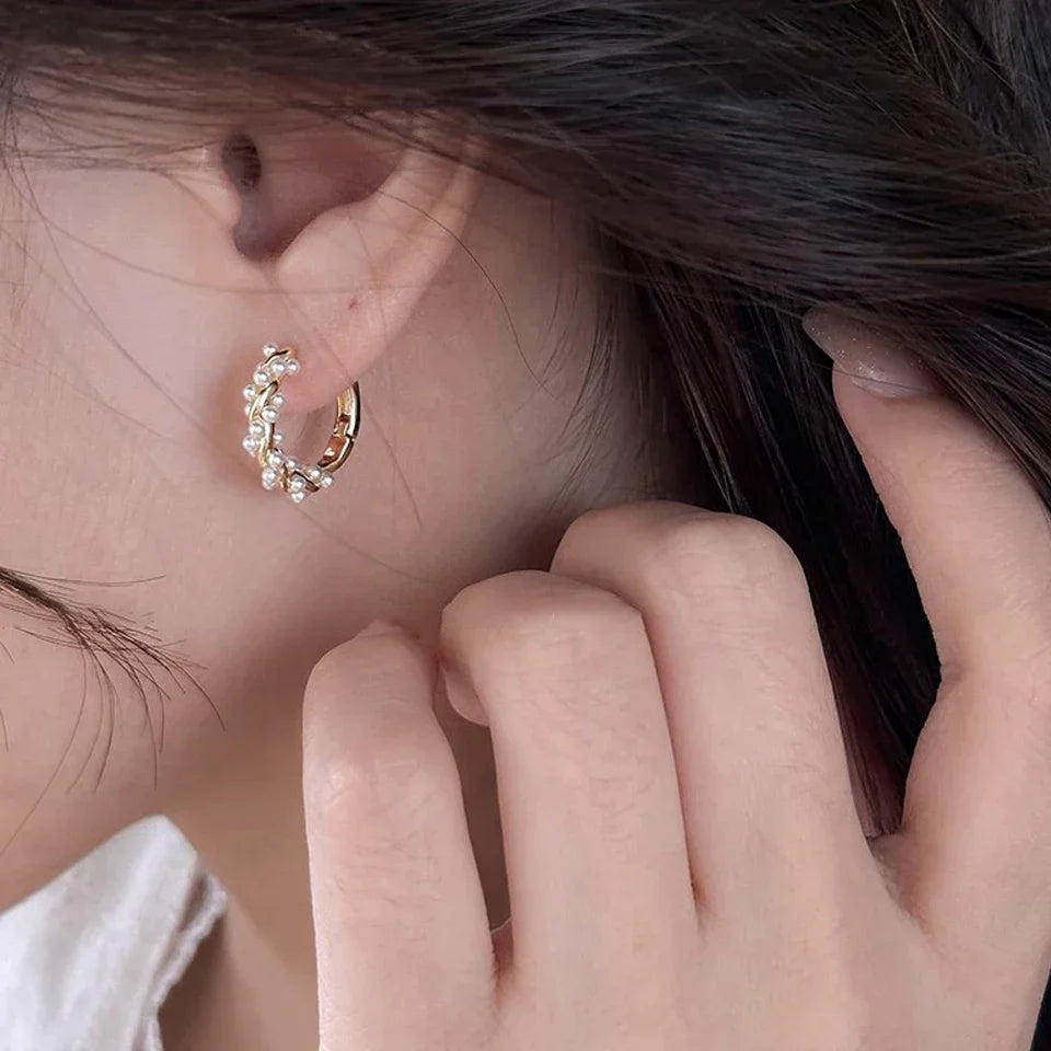 Elegant French Imitation Pearl Hoop Earrings