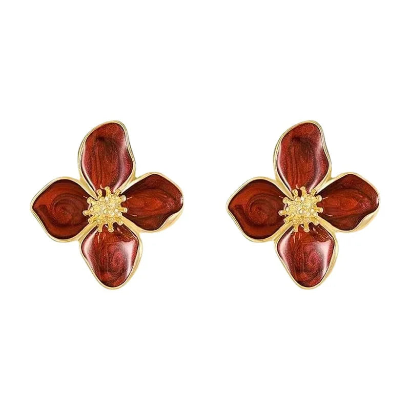 Chic Retro Drip Glaze Flower Earrings
