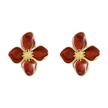 Chic Retro Drip Glaze Flower Earrings