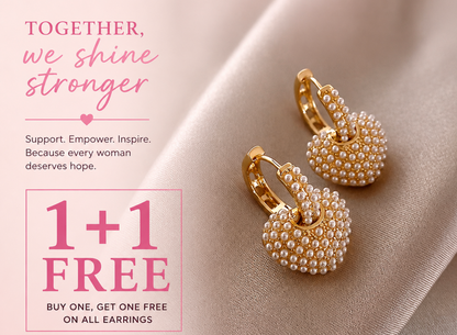 Breast Cancer Awareness | Heart Pearl Earrings | 1+1 Free Today