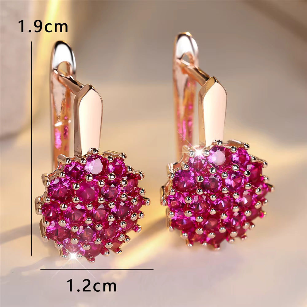 Breast Cancer Awareness – Round Pink Zircon Hoop Earrings | 1+1 Free
